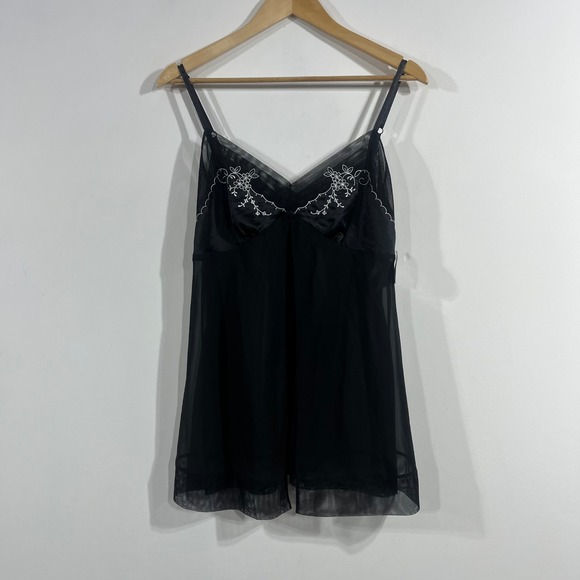 Valerie Stevens Other - ValerieStevens VTG Babydoll Y2K Black Sheer Slip Dress Floral Embroidered Medium